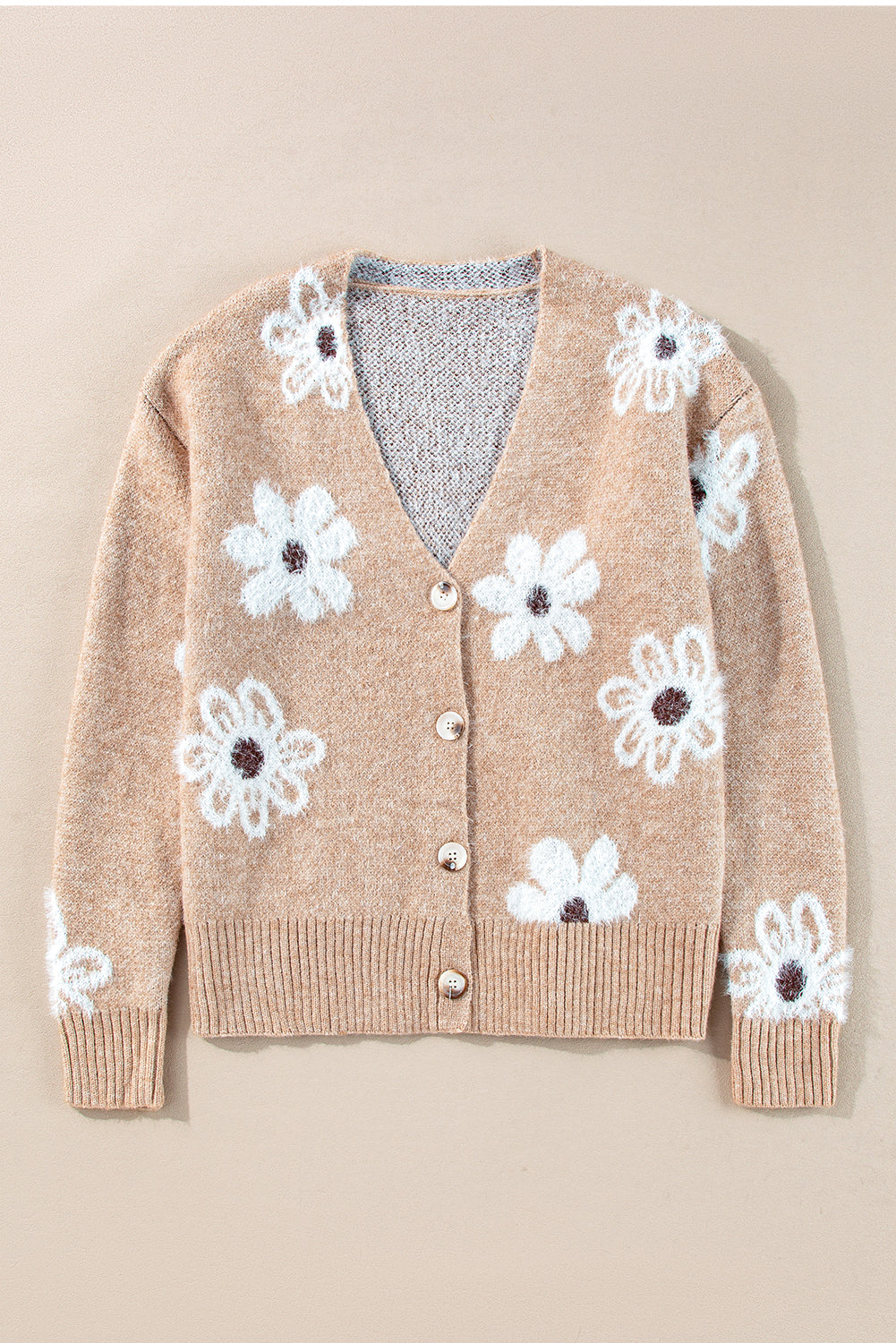 Smoke Gray Floral Print V Neck Knitted Button up Cardigan Cardigans JT's Designer Fashion
