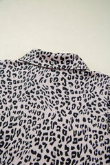 Brown Leopard Half Zipper Collared Ruffled Sleeve Top and Short Set Short Sets JT's Designer Fashion