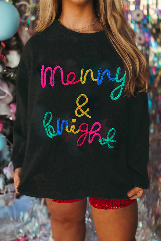 Black Tinsel Merry & Bright Round Neck Plus Size Sweater Black 50%Viscose+28%Polyester+22%Polyamide Plus Size Sweaters & Cardigans JT's Designer Fashion