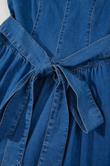Sail Blue Square Neck Bowknot A-line Sleeveless Denim Dress JT's Designer Fashion
