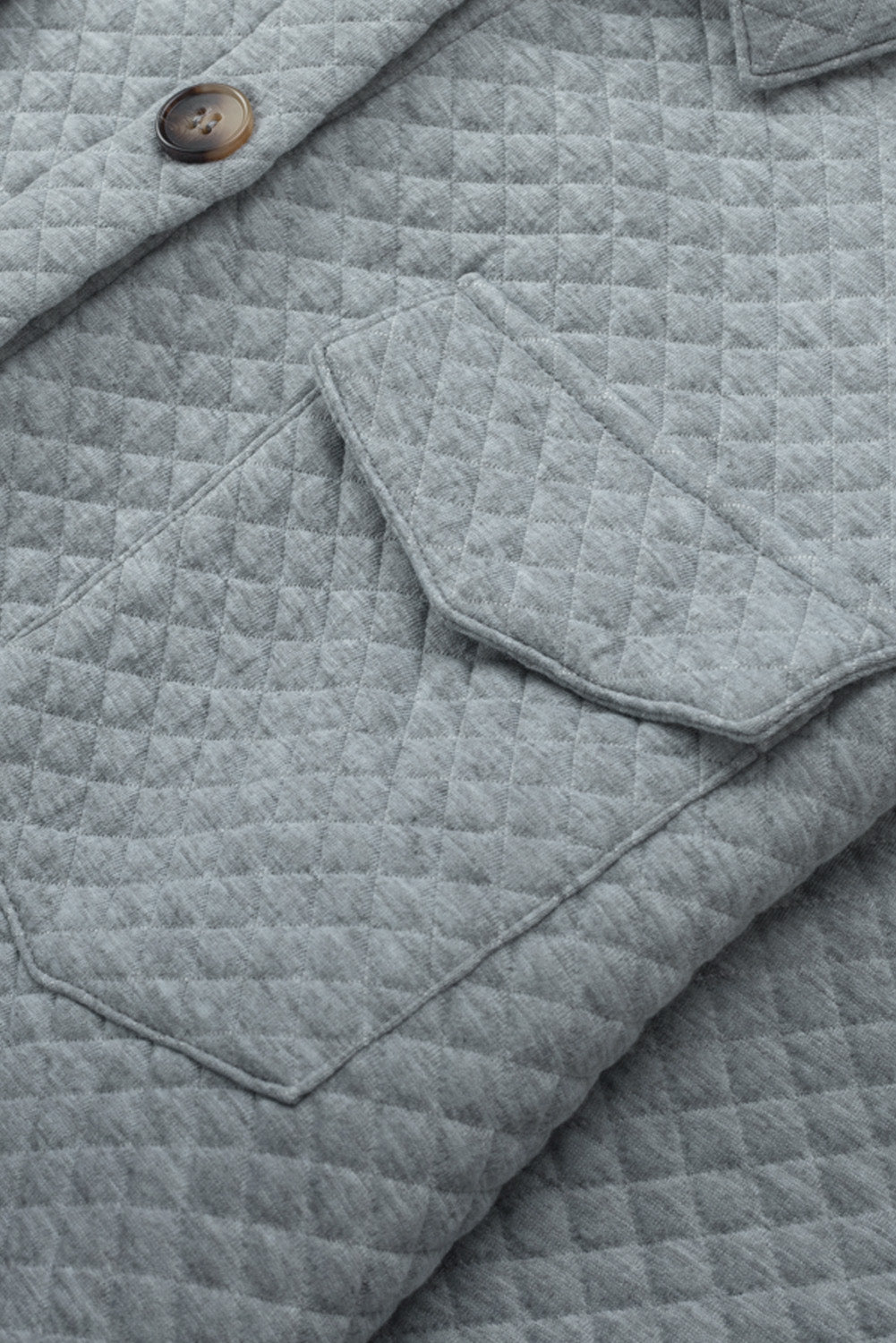 Gray Retro Quilted Flap Pocket Button Shacket Jackets JT's Designer Fashion