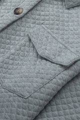 Gray Retro Quilted Flap Pocket Button Shacket Jackets JT's Designer Fashion