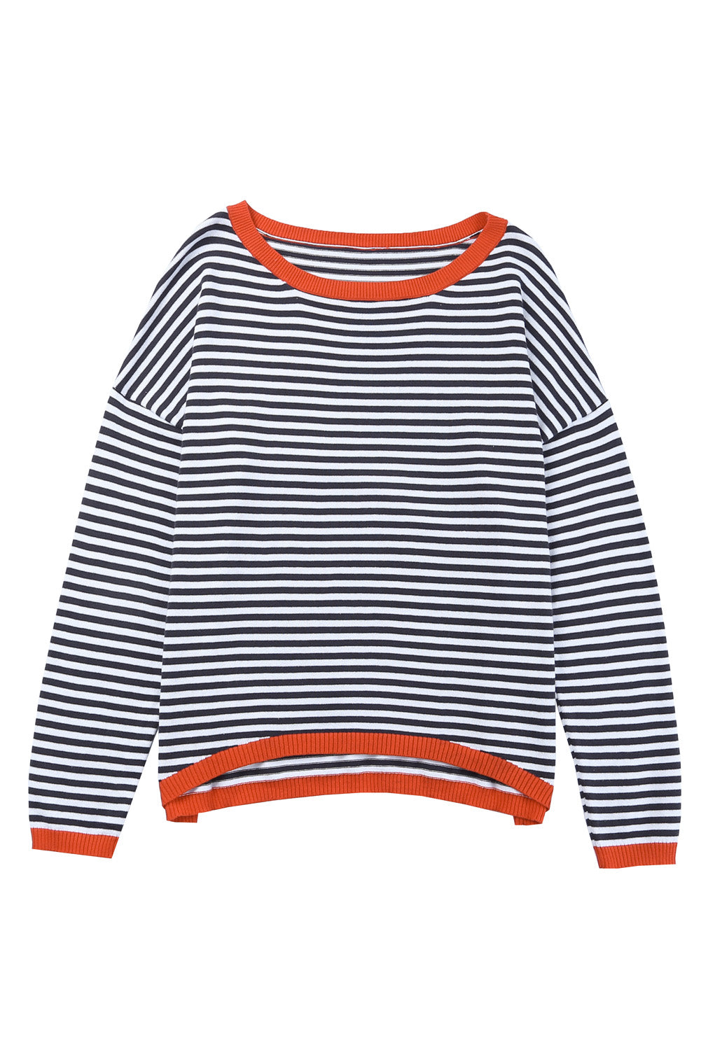 Contrast Trimmed Striped Drop Shoulder Sweater Sweaters & Cardigans JT's Designer Fashion