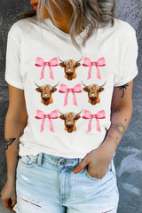 White Coquette Highland Cow Png Bows Graphic Tee Graphic Tees JT's Designer Fashion