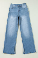 Myosotis High Rise Shift Slit Leg Straight Jeans Jeans JT's Designer Fashion