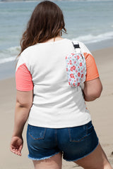 White Plus Size Colorblock Waffle Knit Tee Plus Size JT's Designer Fashion