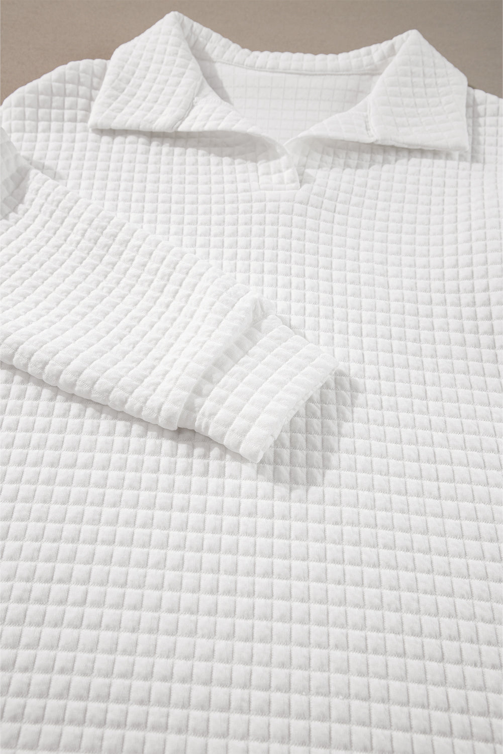 White Quilted Texture Sporty Collared Long Sleeve Top Long Sleeve Tops JT's Designer Fashion