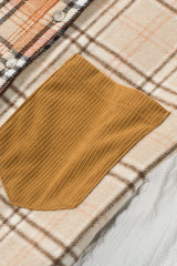 Orange Plaid Color Block Patchwork Shirt Jacket with Pocket Plaid Shackets JT's Designer Fashion