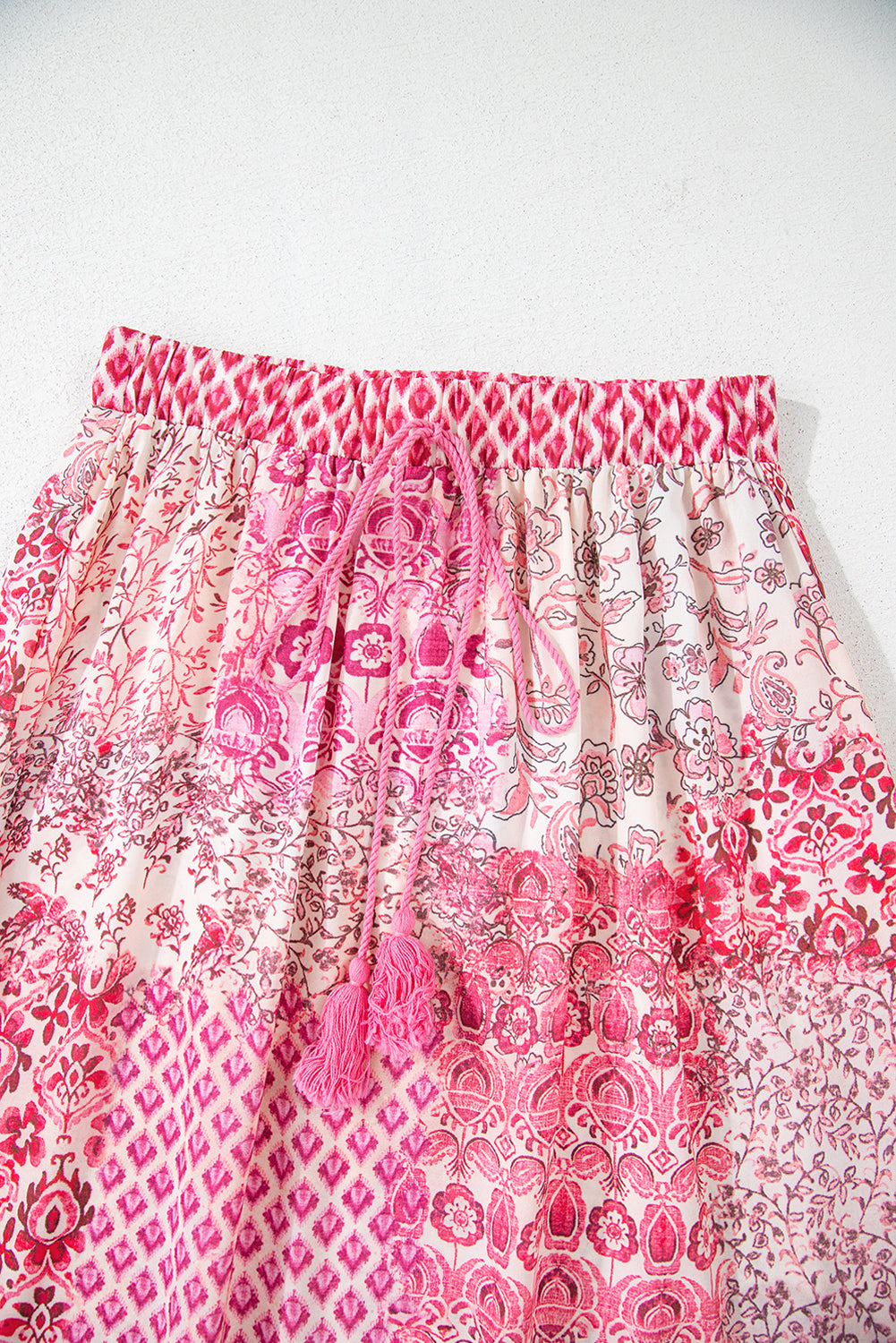 Red Boho Pattern Print Tassel Drawstring High Waist Maxi Dress Skirts & Petticoat JT's Designer Fashion