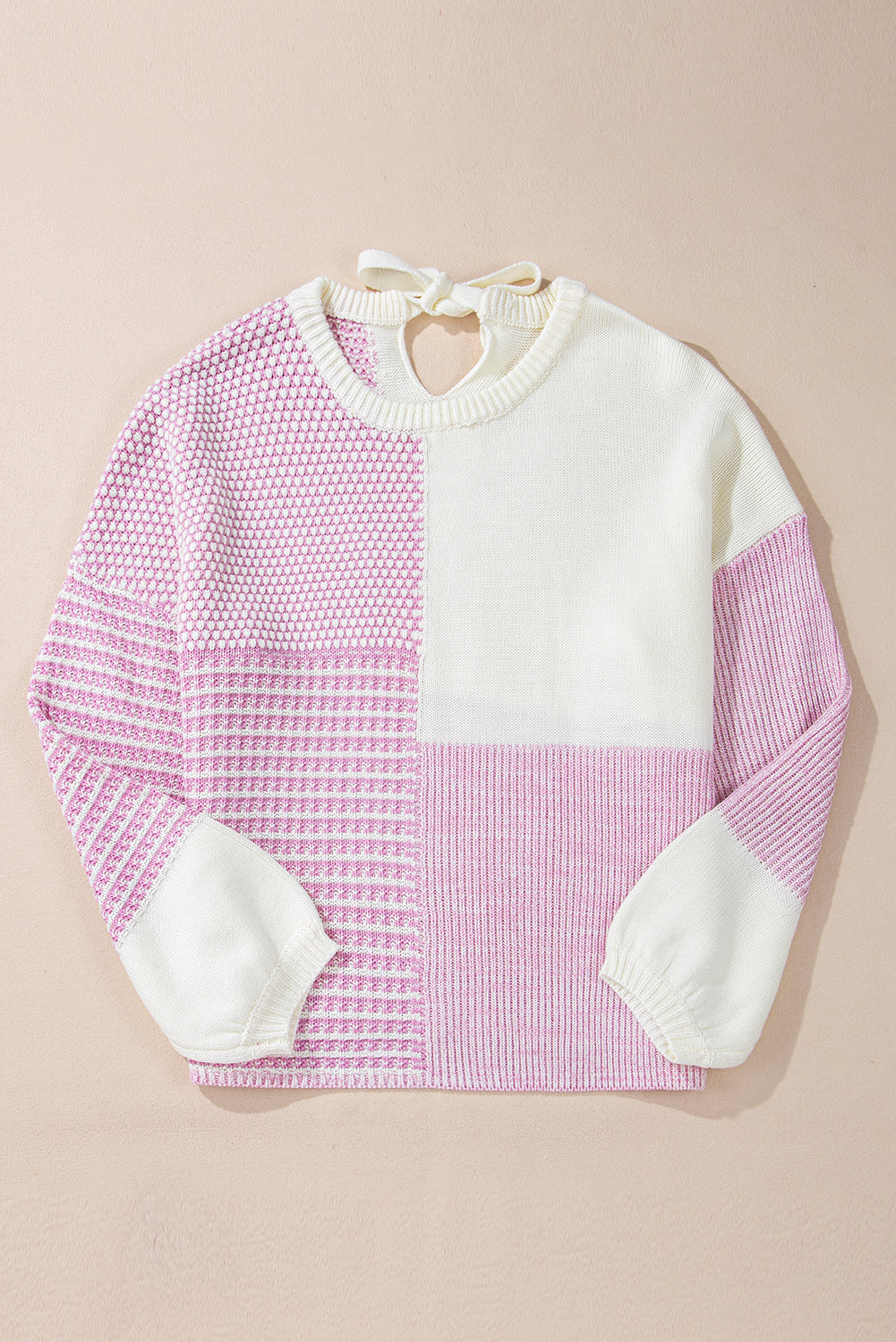 Bonbon Neutral Colorblock Tie Back Sweater Sweaters JT's Designer Fashion