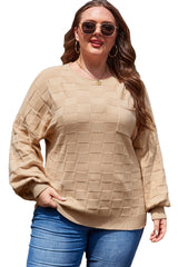 Light French Beige Solid Checkered Textured Knit Plus Size Sweater Plus Size Sweaters & Cardigans JT's Designer Fashion