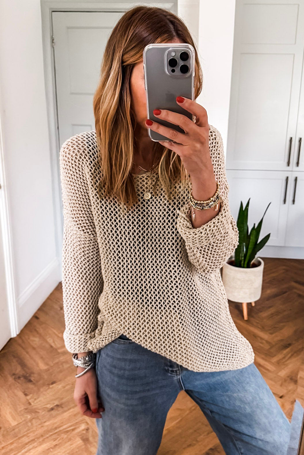 Smoke Gray Crochet Hollow-out Jumper Top Sweater Sweaters JT's Designer Fashion