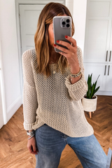 Smoke Gray Crochet Hollow-out Jumper Top Sweater Sweaters JT's Designer Fashion