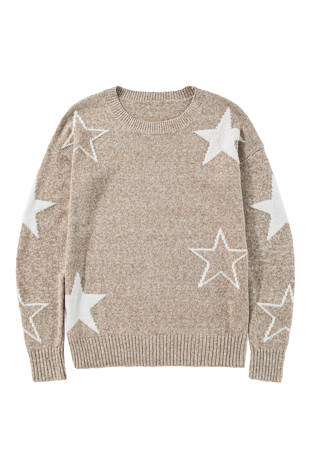 Khaki Star Pattern Drop Shoulder Sweater Sweaters JT's Designer Fashion