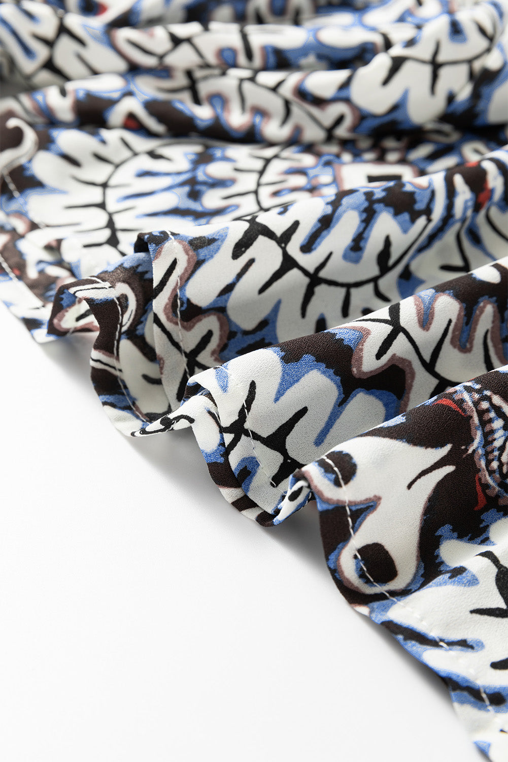 Blue Tribal Print Lace-up Frilled Neck Puff Sleeve Blouse Blouses & Shirts JT's Designer Fashion