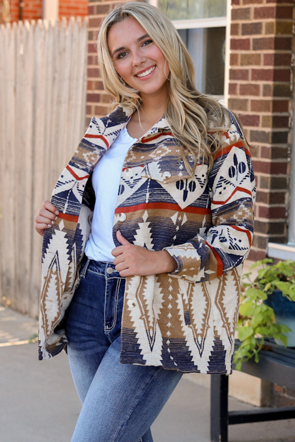 Multicolor Aztec Print Button-Up Oversized Jacket Jackets JT's Designer Fashion