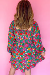 White Plus Size Floral Frilled Square Neck Shirred Long Sleeve Dress Plus Size Mini Dresses JT's Designer Fashion