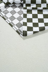 Green Checkerboard Printed Drop Shoulder Loose Casual Shirt Blouses & Shirts JT's Designer Fashion