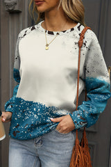 Blue Tie Dye Cow Color Block Pullover Sweatshirt Sweatshirts & Hoodies JT's Designer Fashion
