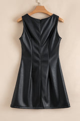 Black Vegan Leather Sleeveless Mini Dress Mini Dresses JT's Designer Fashion