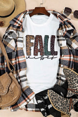 White FALL Vibe Leopard Print Crew Neck T Shirt Graphic Tees JT's Designer Fashion