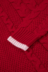 Racing Red Color Contrast Edge Cable Knit Buttoned Cardigan Cardigans JT's Designer Fashion
