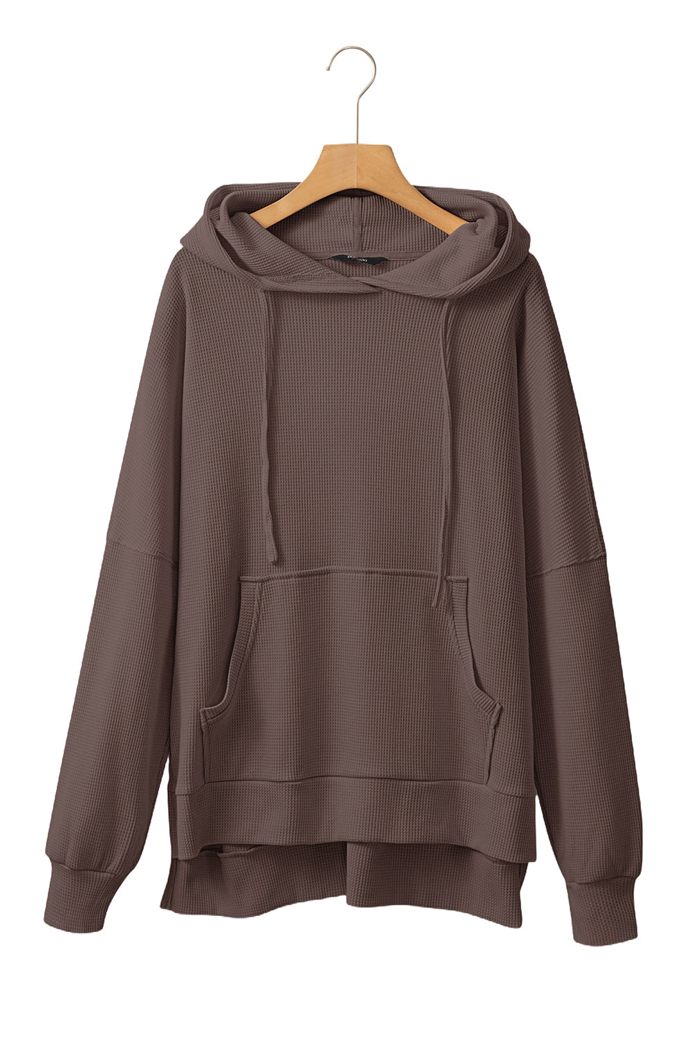 Coffee Waffle Knit Fleece Lined High Low Oversized Hoodie Sweatshirts & Hoodies JT's Designer Fashion