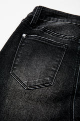 Carbon Grey Mineral Wash Raw Hem High Waist Flared Jeans Jeans JT's Designer Fashion