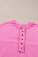 Bonbon Sequin Patchwork High Low Hem Henley Sweatshirt Sweatshirts & Hoodies JT's Designer Fashion