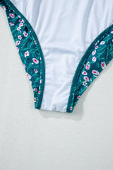 Blue Floral Print Smocked Cute Bikini Set Bikinis JT's Designer Fashion