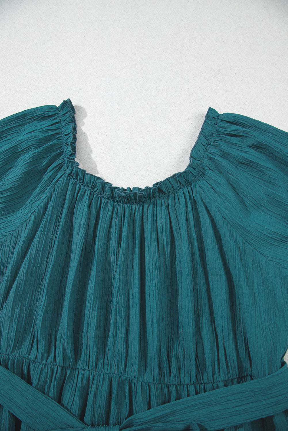 Skobeloff Frilled U Neck Puff Sleeve Belted Ruffle Hem Plus Size Midi Dress Plus Size Mini Dresses JT's Designer Fashion