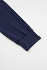 Navy Blue Drawstring Waist Pocketed Joggers Pants & Culotte JT's Designer Fashion