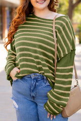 Green Stripe Drop Shoulder Casual Sweater Sweaters JT's Designer Fashion