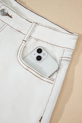 White Raw Hem High Waist Denim Shorts Denim Shorts JT's Designer Fashion