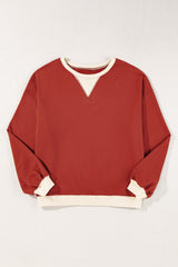 Red Clay Color Block Patch Drop Shoulder Oversized Sweatshirt Sweatshirts & Hoodies JT's Designer Fashion