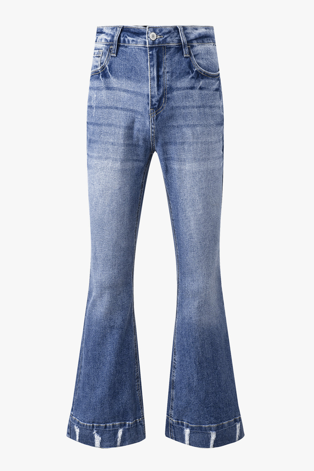 Sky Blue Slight Distressed Medium Wash Flare Jeans Jeans JT's Designer Fashion