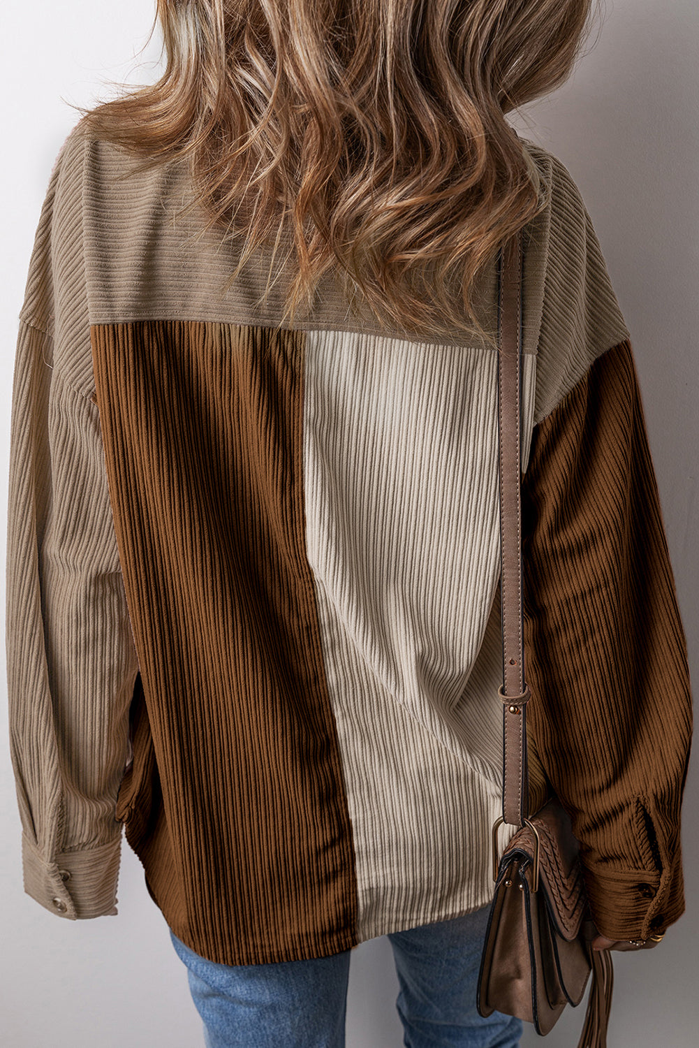 Brown Color Block Chest Pockets Buttoned Corduroy Shacket Jackets JT's Designer Fashion