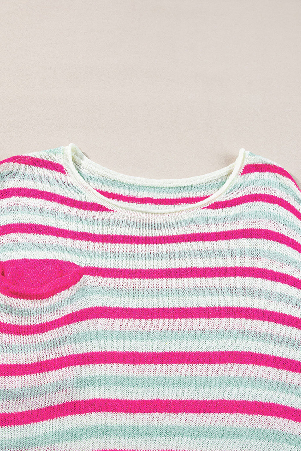 Rose Stripe Oversized Drop Shoulder Sweater with Pocket Sweaters JT's Designer Fashion