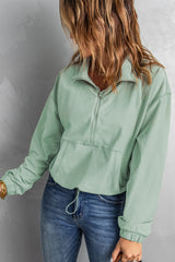 Green Zip Front Pocketed Pullover Sweatshirt Sweatshirts & Hoodies JT's Designer Fashion