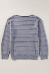 Light Grey Boat Neck Drop Shoulder Pointelle Knit Sweater Sweaters JT's Designer Fashion