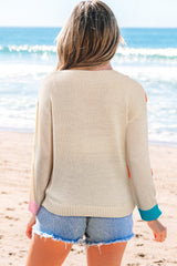 Jet Stream Contrast Flower Detail Colorblock Cuffed Loose Sweater Sweaters JT's Designer Fashion