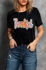 White Thankful Cow Print Crew Neck T Shirt Graphic Tees JT's Designer Fashion