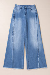 Beau Blue Vintage Stitching Raw Hem Flared Jeans Jeans JT's Designer Fashion