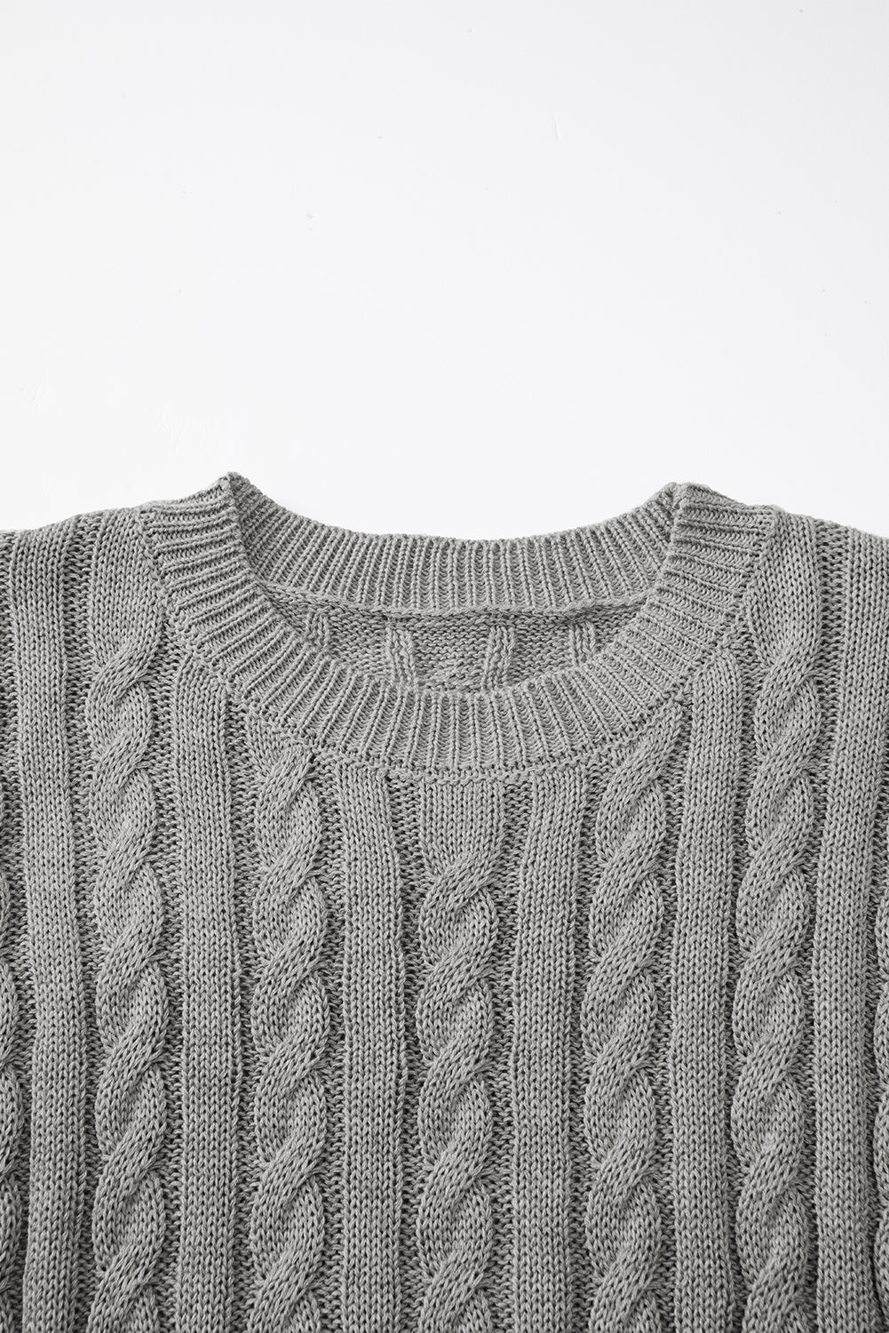 Gray Crew Neck Cable Knit Short Sleeve Sweater Sweaters & Cardigans JT's Designer Fashion