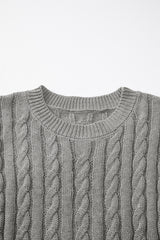 Gray Crew Neck Cable Knit Short Sleeve Sweater Sweaters & Cardigans JT's Designer Fashion