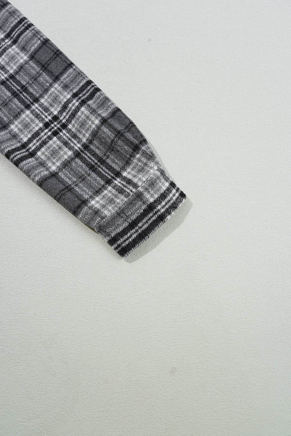 Black Plaid Print Flap Pockets Contrast Hooded Loose Shacket Plaid Shackets JT's Designer Fashion