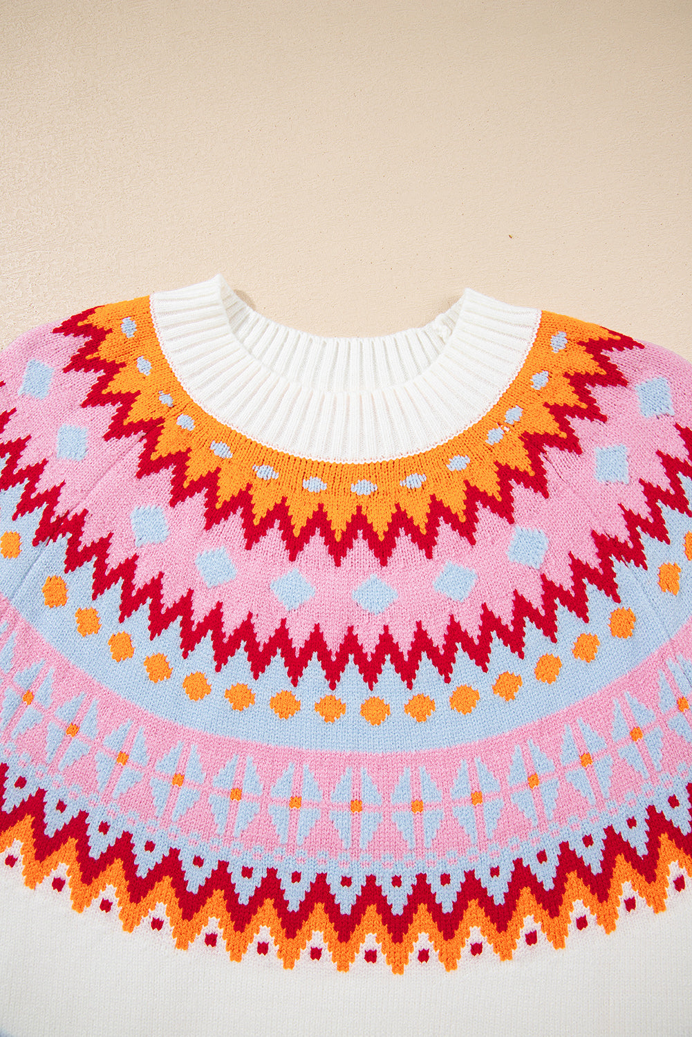 White Ethnic Geometric Colorblock Print Drop Shoulder Sweater Sweaters JT's Designer Fashion