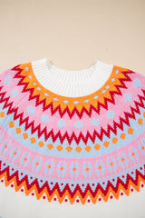 White Ethnic Geometric Colorblock Print Drop Shoulder Sweater Sweaters JT's Designer Fashion