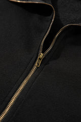 Black Fleece Lined Half Zipper Kangaroo Pockets Loose Hoodie Sweatshirts & Hoodies JT's Designer Fashion