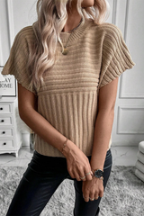 Light French Beige Rib Knitted Batwing Sleeve Sweater Top Sweaters & Cardigans JT's Designer Fashion